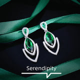 Green Diamond Marquise Earrings Women's Sparkling Ear Studs