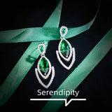 Green Diamond Marquise Earrings Women's Sparkling Ear Studs