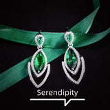 Green Diamond Marquise Earrings Women's Sparkling Ear Studs