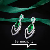 Green Diamond Marquise Earrings Women's Sparkling Ear Studs