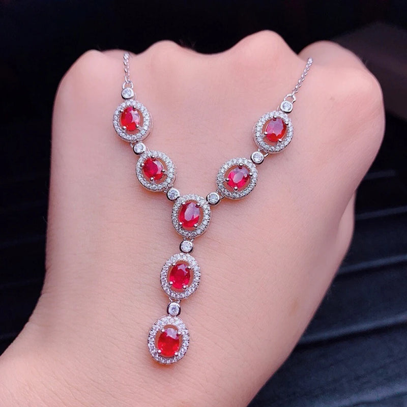 Elegant Ruby Pendant Necklace High Carbon Diamond Jewelry