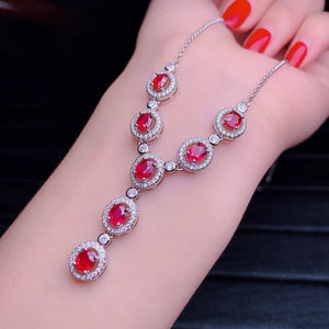 Elegant Ruby Pendant Necklace High Carbon Diamond Jewelry