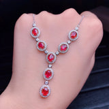 Elegant Ruby Pendant Necklace High Carbon Diamond Jewelry