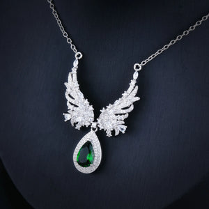 Angel Wing Emerald Necklace Zircon Jewelry Girl Gift