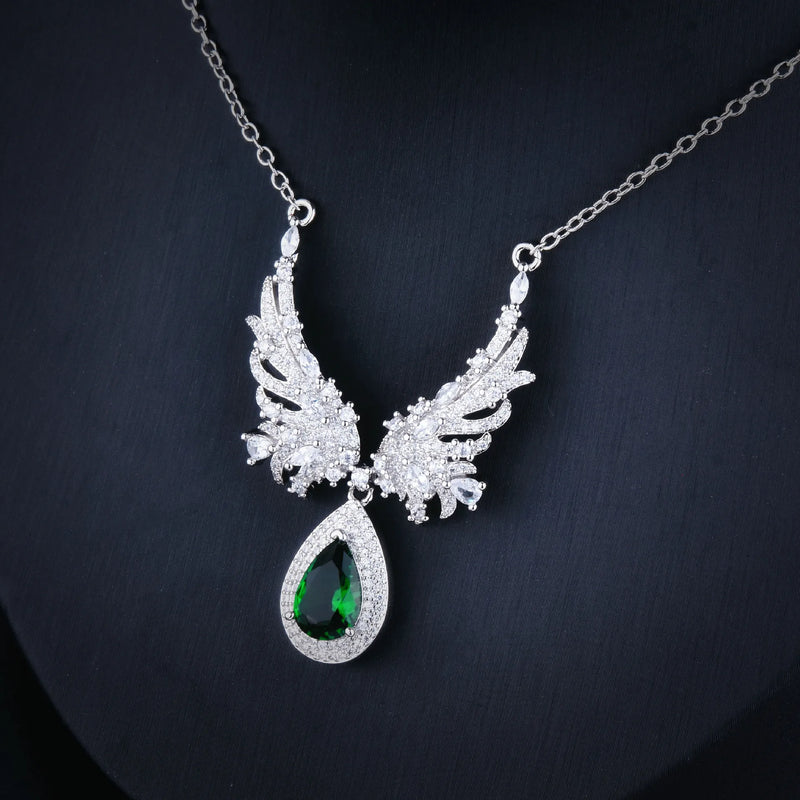 Angel Wing Emerald Necklace Zircon Jewelry Girl Gift
