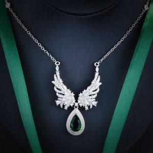 Angel Wing Emerald Necklace Zircon Jewelry Girl Gift