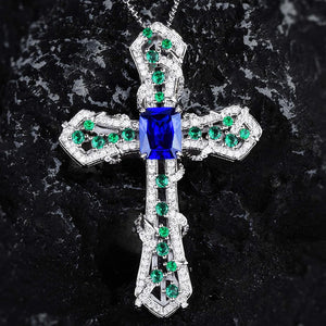 Emerald Cross Necklace Female Zircon Jewelry Girl's Gift
