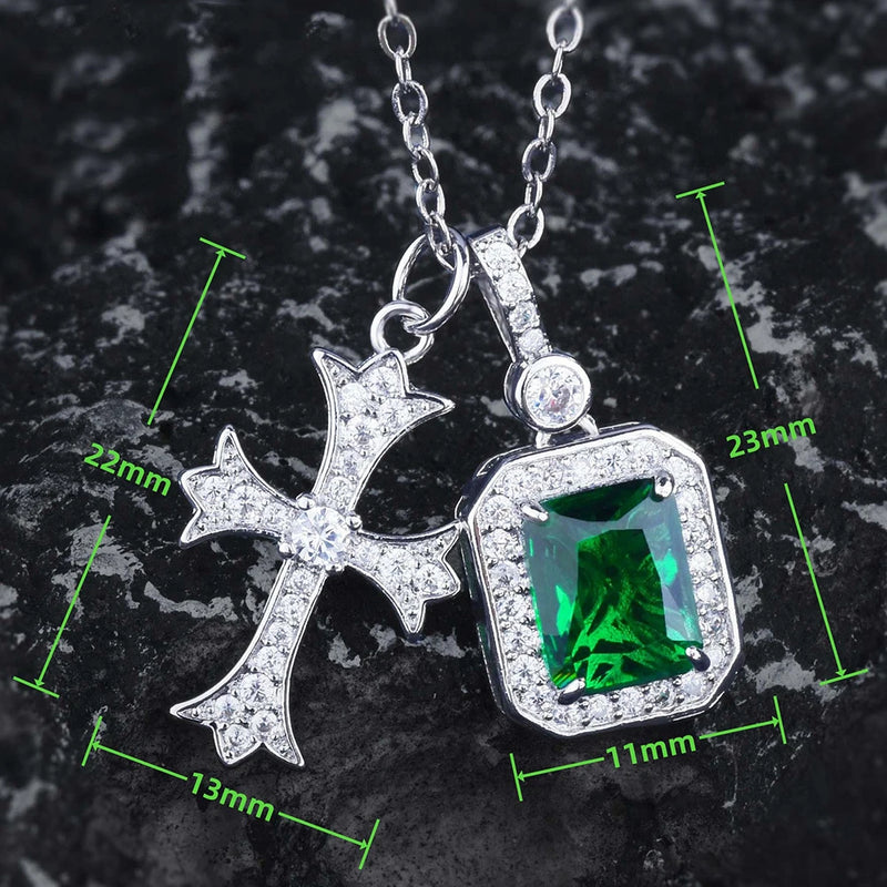 Emerald Cross Necklace with Zircon Jewelry