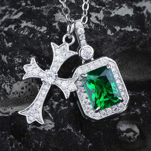 Emerald Cross Necklace with Zircon Jewelry