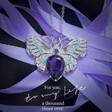 Women Amethyst Butterfly Necklace Zircon Jewelry