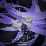 Women Amethyst Butterfly Necklace Zircon Jewelry