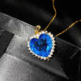 Gem Ocean Heart Necklace 20mm Female Collar Chain Jewelry Girl's Gift Party