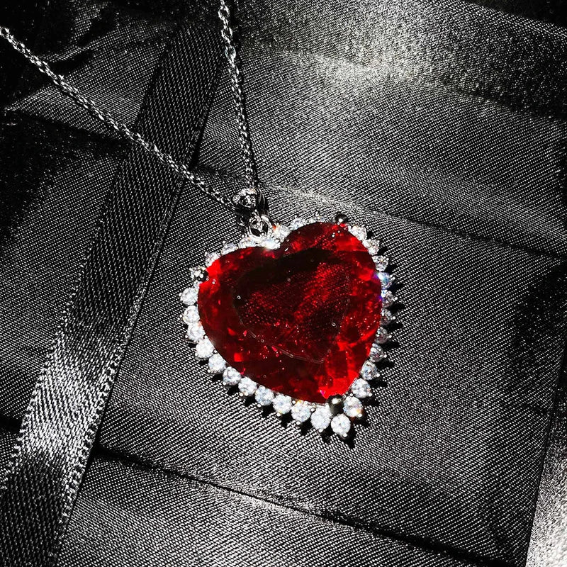 Gem Ocean Heart Necklace 20mm Female Collar Chain Jewelry Girl's Gift Party