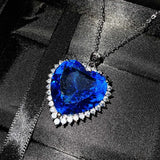 Gem Ocean Heart Necklace 20mm Female Collar Chain Jewelry Girl's Gift Party