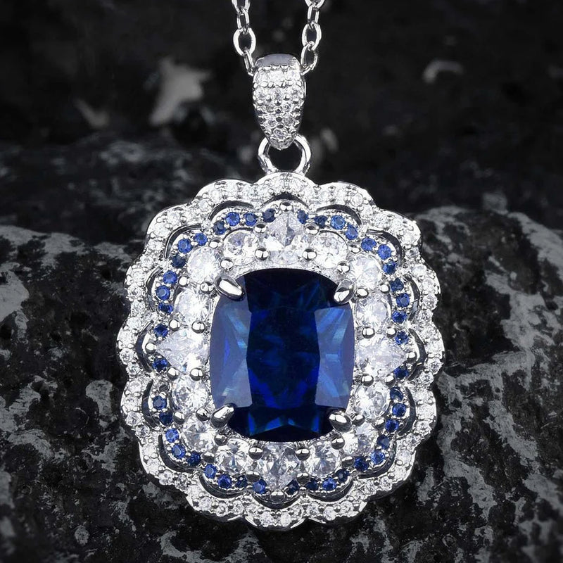 Royal Sapphire Necklace Bright Zircon Jewelry Girl's Holiday Gift Party