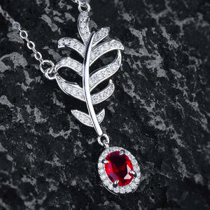 Women Necklace Ruby Necklace Female Feather Collar Chain Jewelry