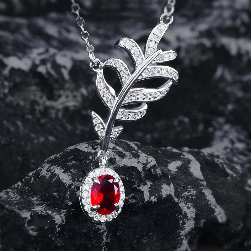 Women Necklace Ruby Necklace Female Feather Collar Chain Jewelry