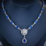 Sapphire Camellia Necklace Bright Zircon Jewelry Girl's Gift