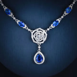 Sapphire Camellia Necklace Bright Zircon Jewelry Girl's Gift