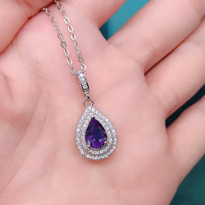Natural Amethyst Water Drop Necklace Female Jewelry