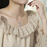 Women Round Leaf Necklace with Zircon, Girl's Party Jewelry