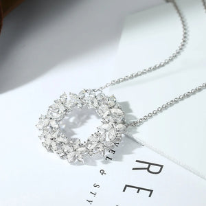 Cluster Necklace Flower Circle Pendant Zircon Jewelry Gift