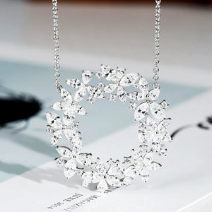Cluster Necklace Flower Circle Pendant Zircon Jewelry Gift