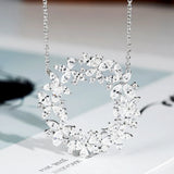 Cluster Necklace Flower Circle Pendant Zircon Jewelry Gift