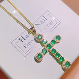 Vintage Cross Emerald Necklace Zircon Girl Gift Party