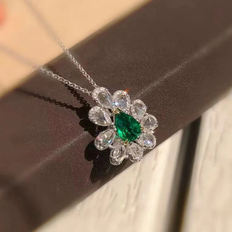 Emerald Necklace Women Collar Chain Zircon Jewelry