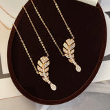 Women Feather Necklace Zircon Collar Chain Jewelry