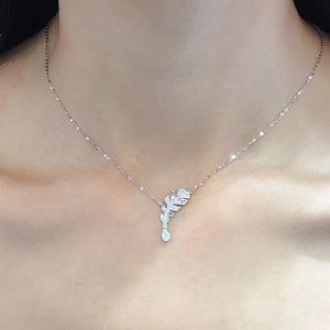 Women Feather Necklace Zircon Collar Chain Jewelry