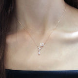 Women Feather Necklace Zircon Collar Chain Jewelry