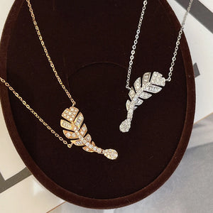 Women Feather Necklace Zircon Collar Chain Jewelry