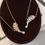Women Feather Necklace Zircon Collar Chain Jewelry