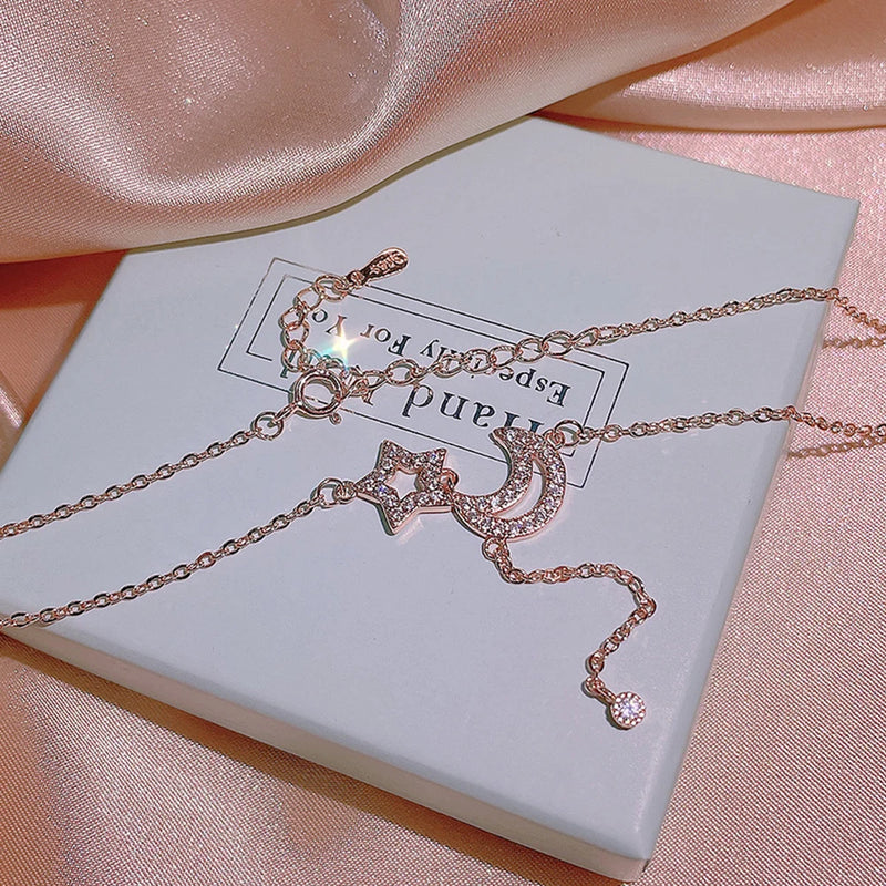Tassel Star Moon Necklace Zircon Female Jewelry Gift