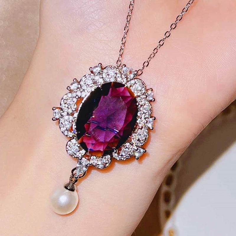 High Carbon Diamond Women Necklace Tears Pearl Pendant Necklace