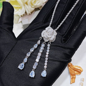Water Drop Camellia Necklace Zircon Jewelry Gift