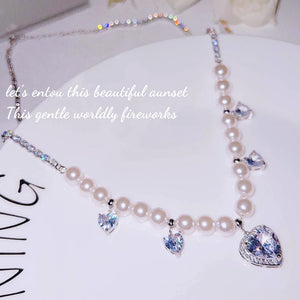 High Carbon Diamond Heart Pendant Necklace Zircon Beads