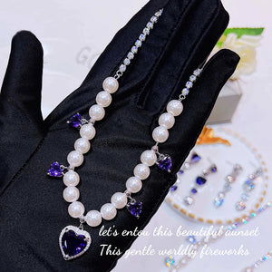 High Carbon Diamond Heart Pendant Necklace Zircon Beads