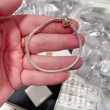 925 Silver Bracelet, Heart Clasp, Snake Chain - Women's Jewelry