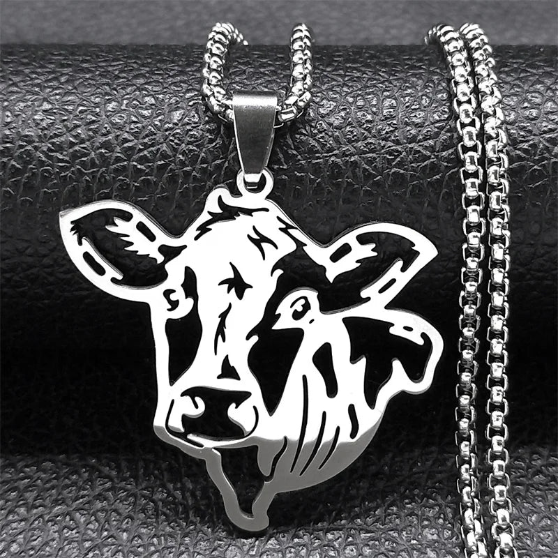 Cow Pendant Necklace Stainless Steel Chain Party Gift Jewelry