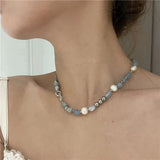 Natural Stone Mix Freshwater Pearl Choker Necklace