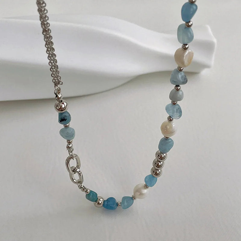Natural Stone Mix Freshwater Pearl Choker Necklace