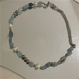 Natural Stone Mix Freshwater Pearl Choker Necklace