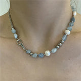 Natural Stone Mix Freshwater Pearl Choker Necklace