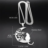 Cat Flower Moon Crescent Necklace Stainless Steel Bohemia Chain Gift