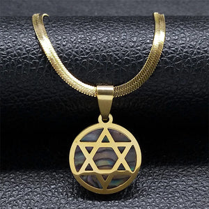 Hexagram Amulet Necklace Abalone Stainless Steel Star of David Jewelry