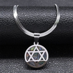 Hexagram Amulet Necklace Abalone Stainless Steel Star of David Jewelry