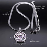 Hexagram Amulet Necklace Abalone Stainless Steel Star of David Jewelry
